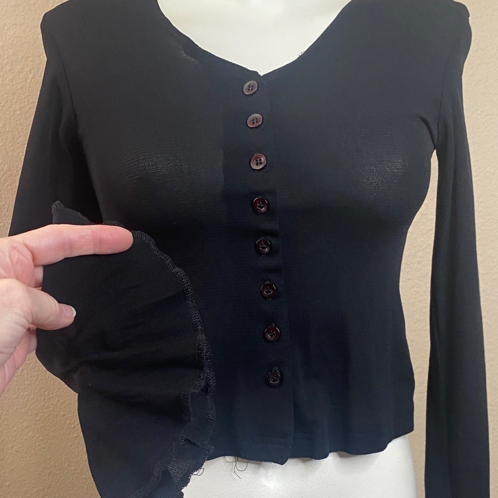 Formula X brand black semi sheer mesh knit long sleeve goth top M